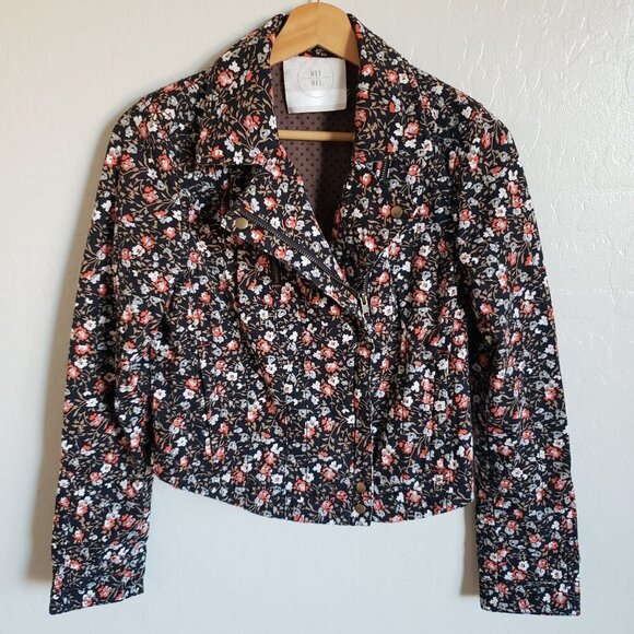 Anthropologie Hei Hei Tinsley Floral Moto Zip Jacket Black Sz 4 Dark Cottagecore - Picture 1 of 12